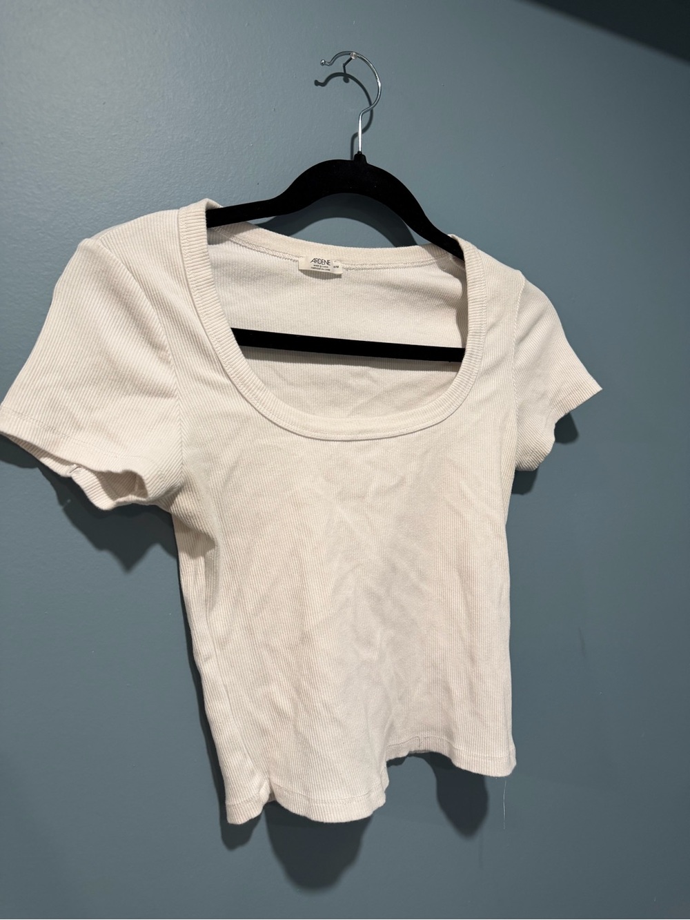 Ardene Cream Ribbed Scoop-Neck Short Sleeve Tee